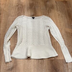 Ann Taylor Cream Knit & Lace Sweater with Peplum